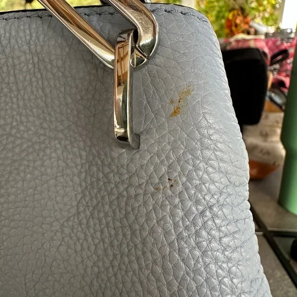 Michael Kors Leighton Light Blue Leather Shoulder Bag with Silver Studs/hardware